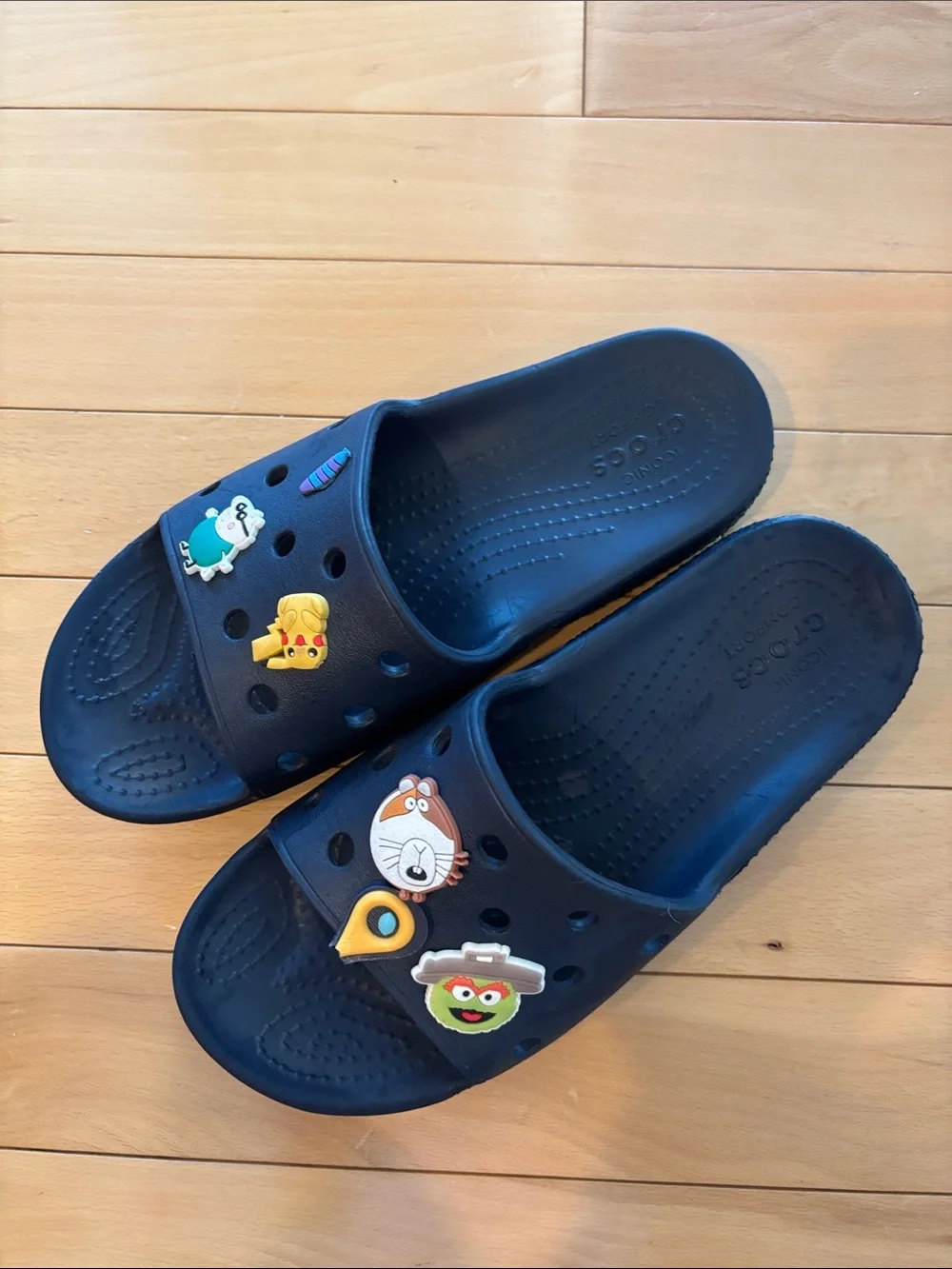 CROCS Navy Kids' Slide Sandals with Playful Character Charms